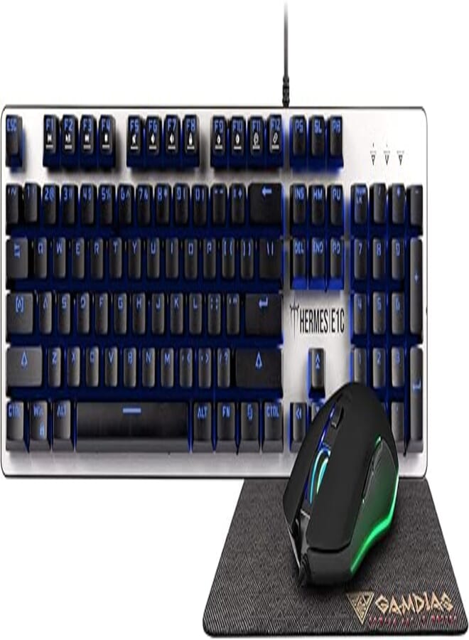 GAMDIAS Hermes E1C Multi-Color Mem-chanical Gaming Keyboard, Mouse, Mouse Mat (Hermes E1C)